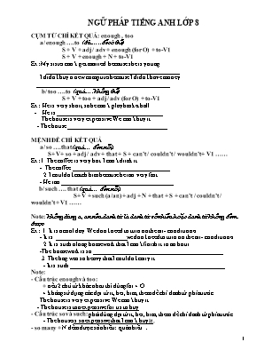 Hệ thống ngữ pháp Tiếng Anh Lớp 8